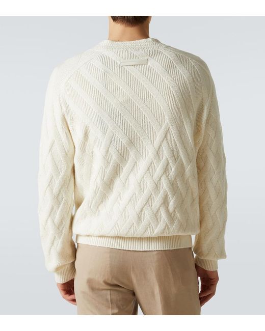 Zegna White Ribbed-Knit Cotton Cardigan for men