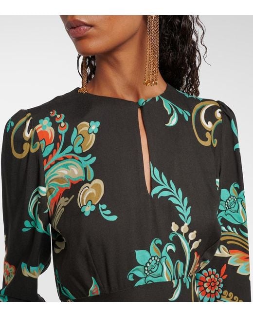 Etro Black Floral Midi Dress