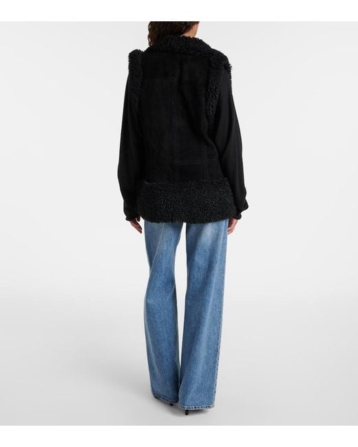 Johanna Ortiz Black Shearling-Trimmed Suede Vest