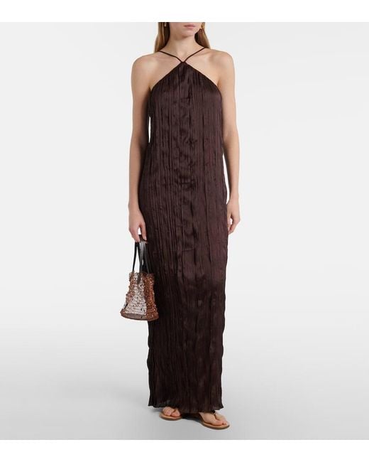 Staud Purple Akari Plisse Halterneck Maxi Dress