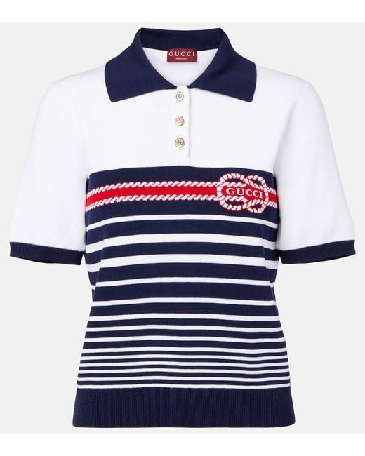 Gucci Blue Poloshirt Aus Baumwolle Mit Nadelstich Und Intarsie, Grösse