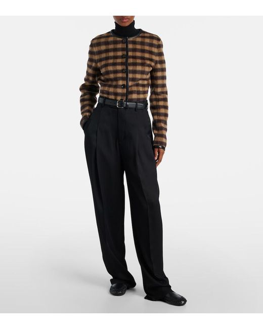 Proenza Schouler Brown Checked Leather-Trimmed Wool-Blend Jacket