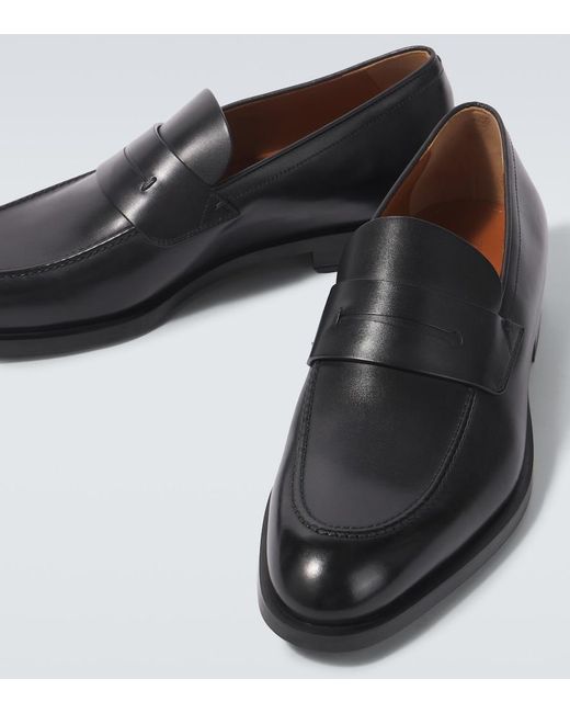 Zegna Black Leather Penny Loafers for men