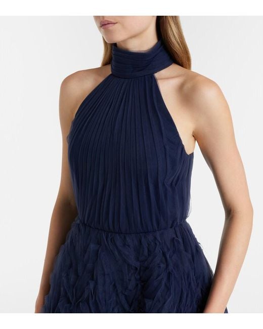 Rebecca Vallance Blue Jasmine Pleated Tulle Gown