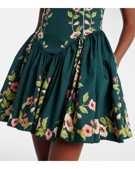 Agua Bendita Green Pluma Floral Cotton Minidress
