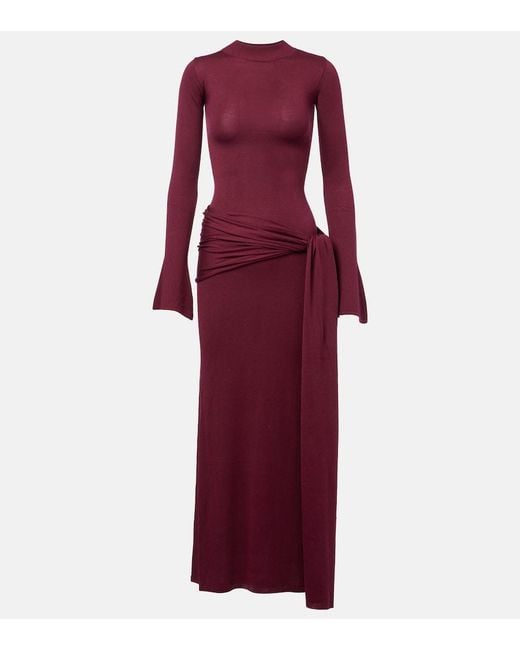 AYA MUSE Red Draped Silk-Blend Maxi Dress