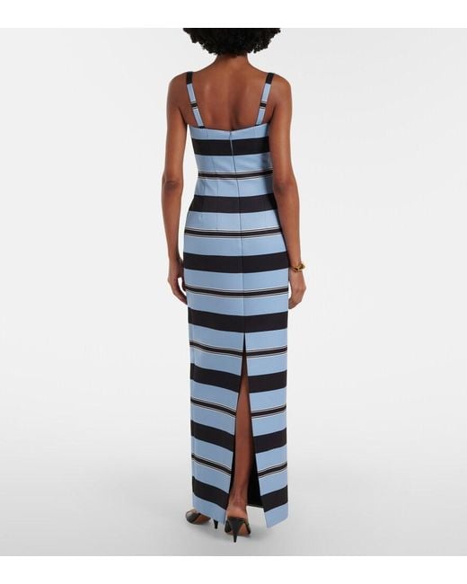 Emilia Wickstead Blue Regina Striped Taffeta Faille Maxi Dress