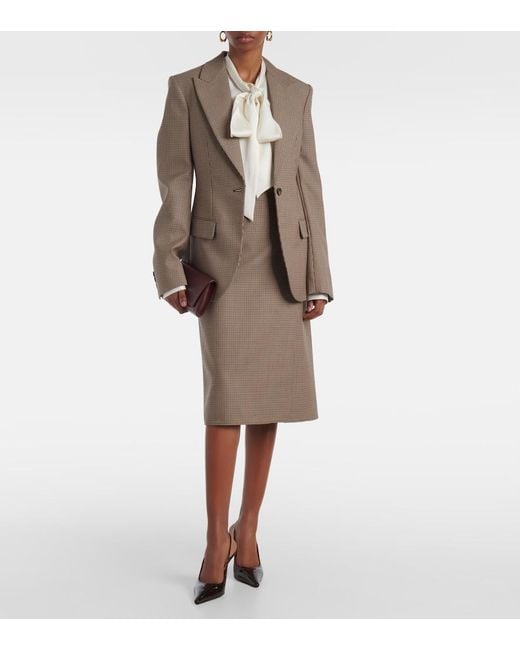 Stella McCartney Brown Houndstooth Wool Pencil Skirt
