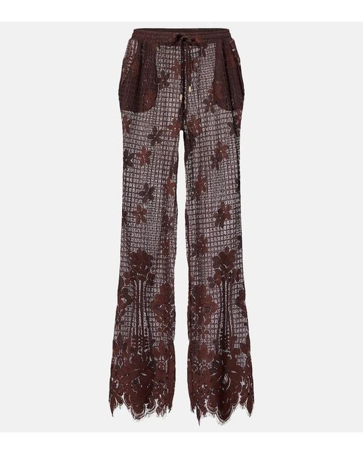 Melissa Odabash Brown Etta Cotton-Blend Lace Wide-Leg Pants