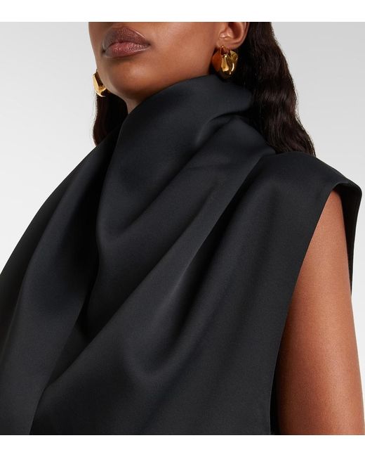 Khaite Black Loe Scarf-Detail Crepe Satin Top
