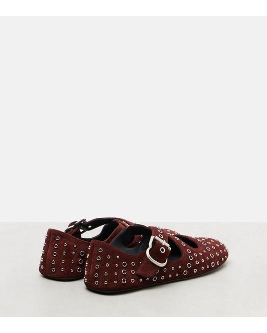 Alaïa Red Embellished Suede Ballet Flats