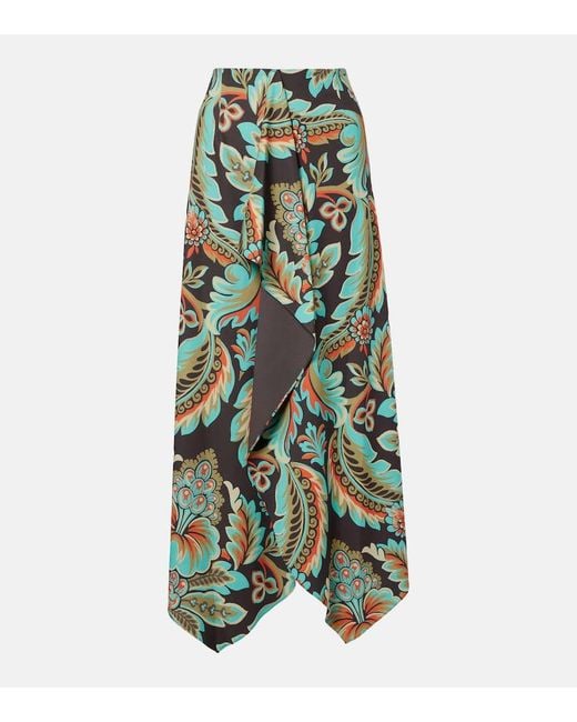 Etro Green Floral Asymmetric Wrap Skirt