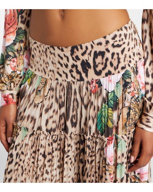 Roberto Cavalli Natural Printed Ruffled Maxi Skirt