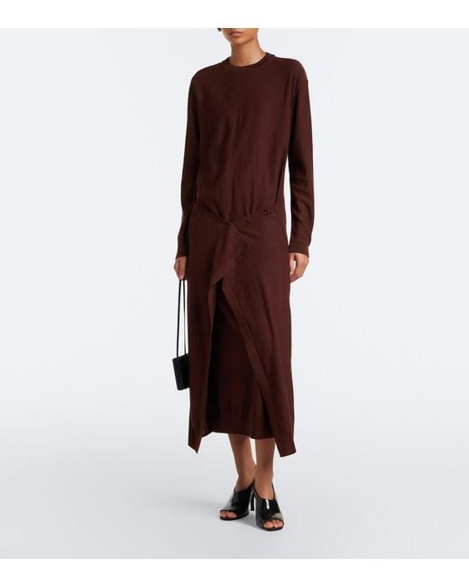 Lemaire Purple Deconstructed Wool-Blend Midi Dress