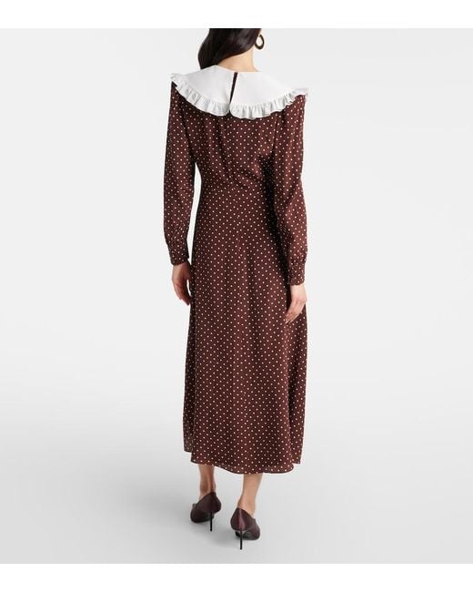Alessandra Rich Brown Polka-Dot Ruffled Silk Midi Dress