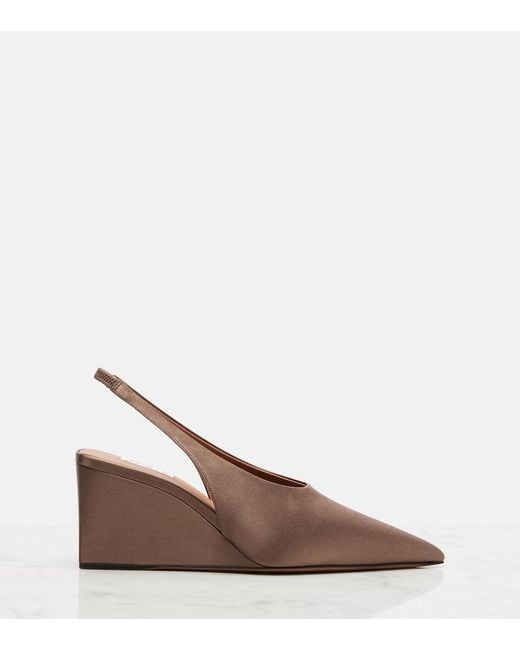 Alaïa Brown Cube 75 Satin Slingback Wedges