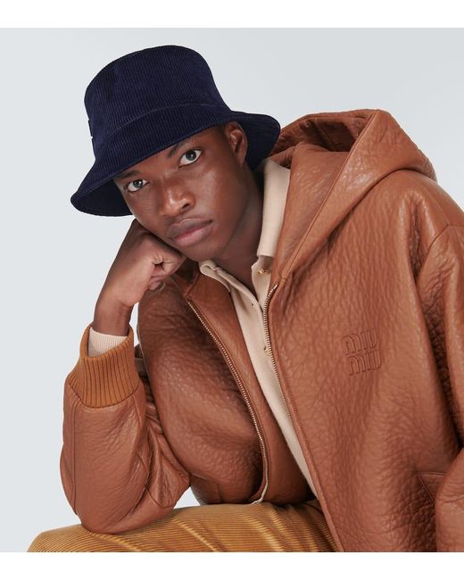 Miu Miu Blue Logo Corduroy Bucket Hat for men