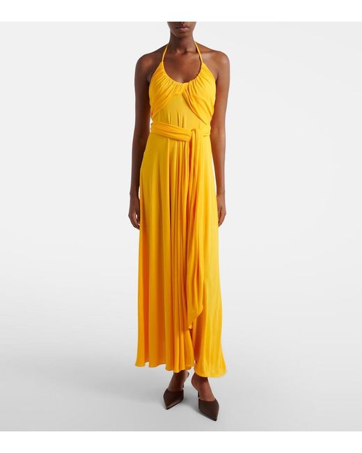 Alaïa Yellow Draped Halterneck Jersey Maxi Dress