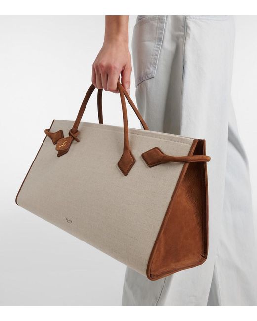 Alaïa Natural Le Teckel Leather-Trimmed Canvas Tote Bag