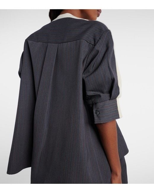 Sacai White Striped Layered Wool Sweater