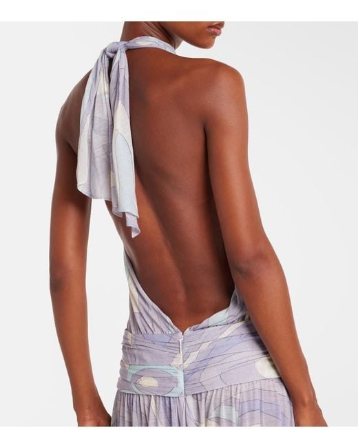 Emilio Pucci White Iride Gathered Wool-Blend Gown