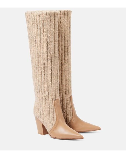 Gianvito Rossi Natural Leather-Trimmed Knee-High Boots