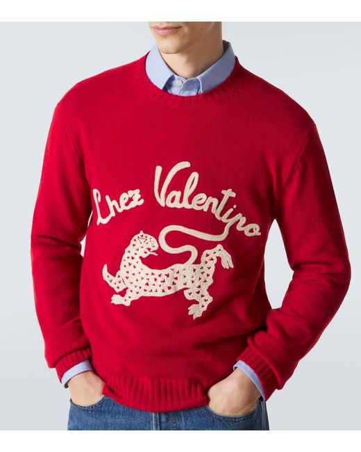 Valentino Red Chez Virgin Wool Sweater for men