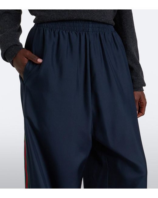 Gucci Blue Web Stripe Silk Track Pants