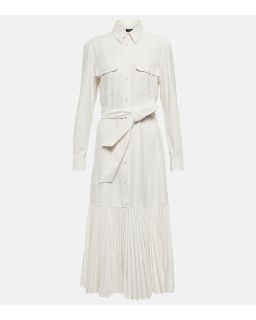 Polo Ralph Lauren Pleat-panel Woven Midi Dress in White | Lyst