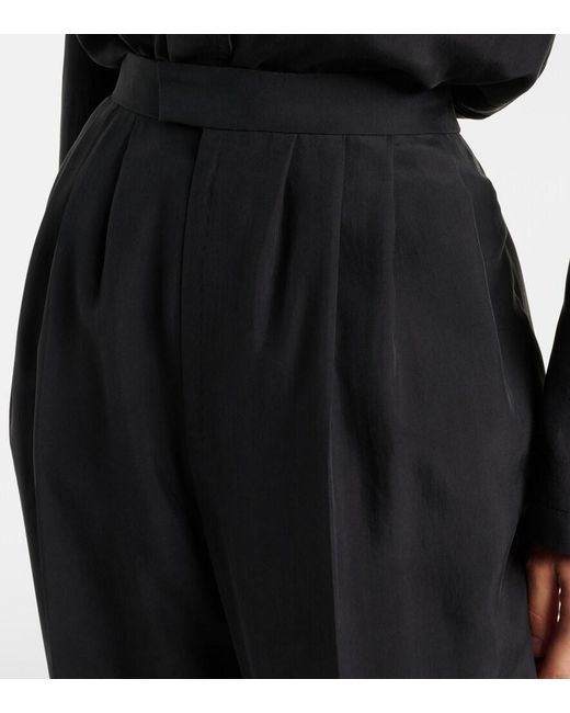 Saint Laurent Black Pleated Silk Straight Pants