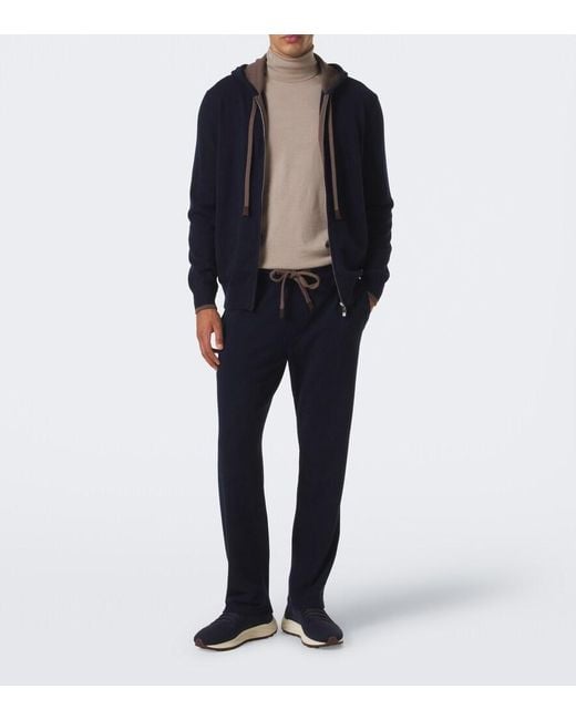 Fedeli Blue Cashmere Zip-Up Hoodie for men