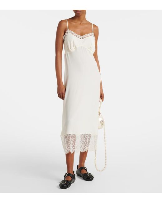 Simone Rocha White Lace-Trimmed Crepe De Chine Slip Dress