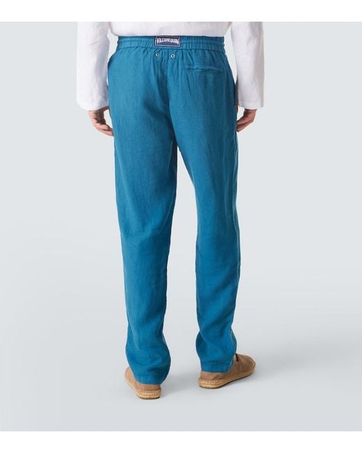Vilebrequin Blue Linen Tapered Pants for men