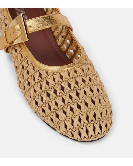 Paris Texas Brown Sveva Woven Leather-Trimmed Ballet Flats
