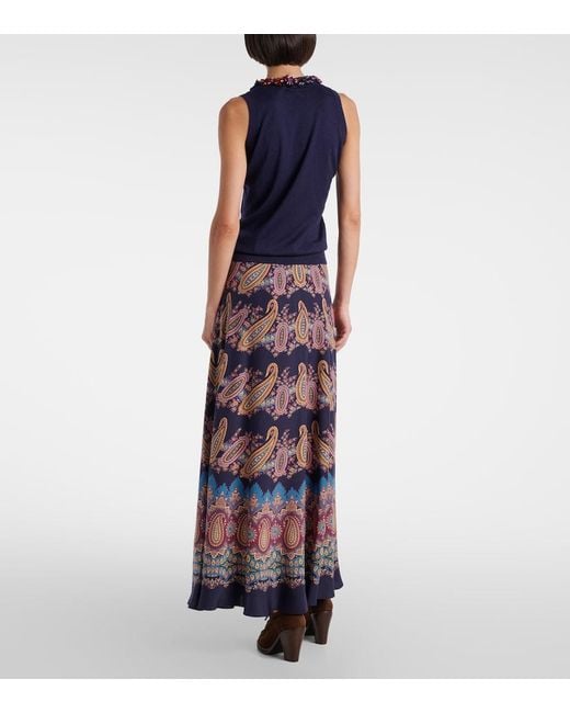 Etro Blue Embellished Silk And Cashmere Top