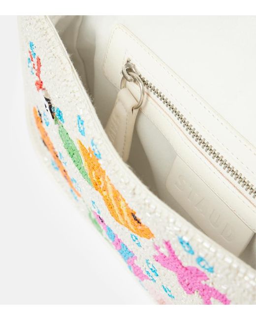 Staud White Tommy Small Beaded Shoulder Bag