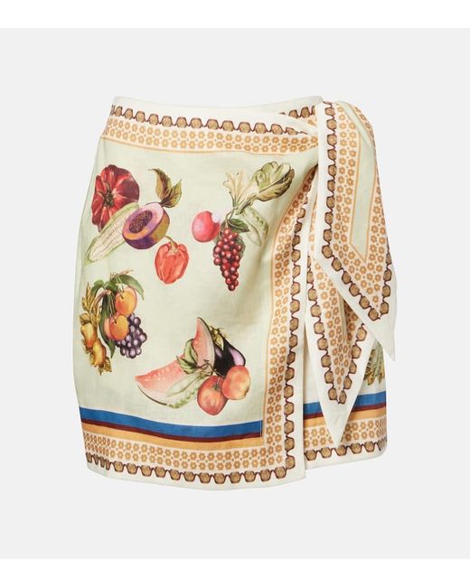 ALÉMAIS Metallic Mercado Printed Linen Wrap Skirt