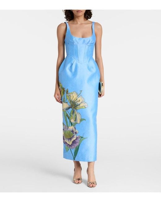 ALÉMAIS Blue Donata Floral Taffeta Bustier Dress