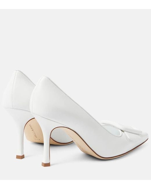 Manolo Blahnik White Maysale 70 Suede Pumps