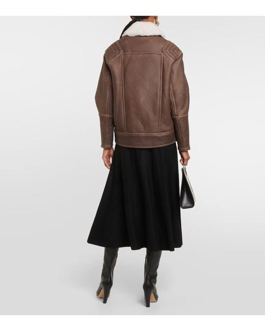 Blancha Brown Shearling-Trimmed Leather Jacket