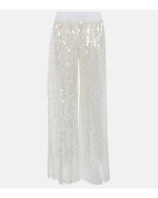 Norma Kamali White Sequined Straight Pants