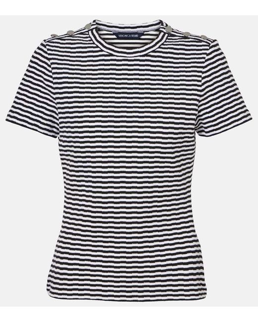 Veronica Beard White Draya Striped Cotton-Blend T-Shirt