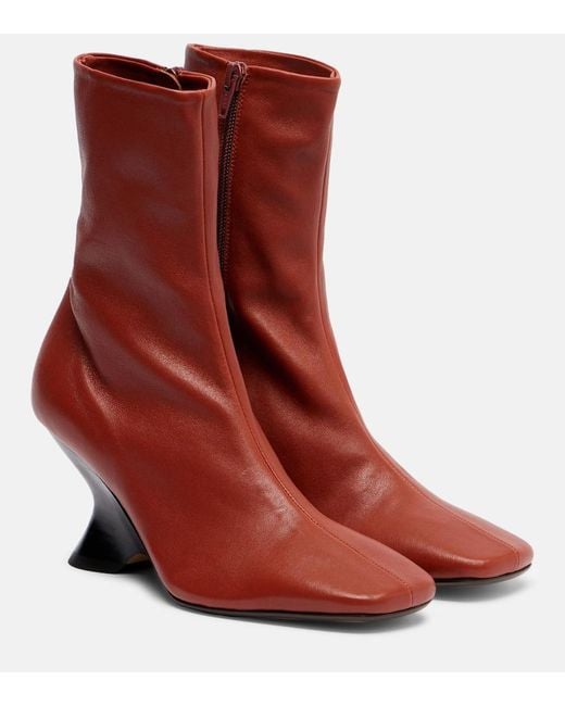 Dries Van Noten Red 75 Leather Ankle Boots