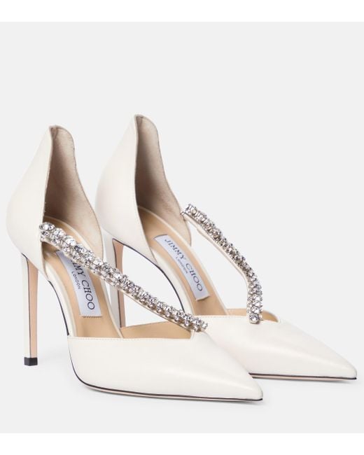Jimmy Choo White Bee 100 Embellished Leather Pumps