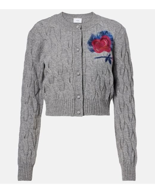Erdem Gray Cable-Knit Wool-Blend Cardigan