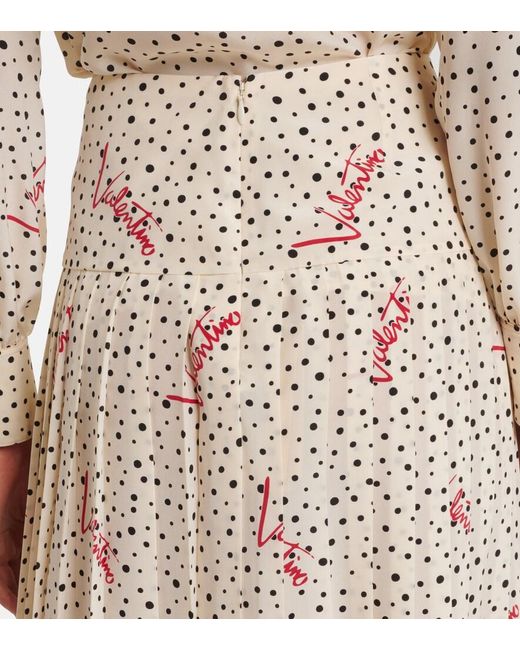 Valentino Natural Polka-Dot Silk Crepe De Chine Midi Skirt