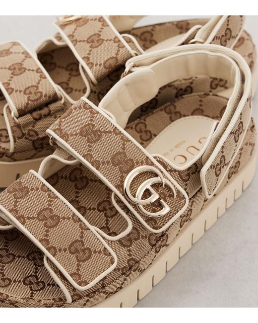 Gucci Brown Double G Gg Canvas & Leather Sandal
