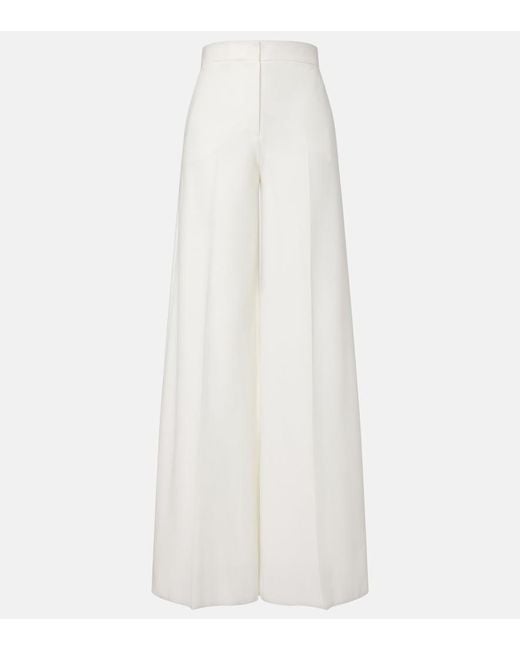Max Mara White Cotton Pique Wide-Leg Pants