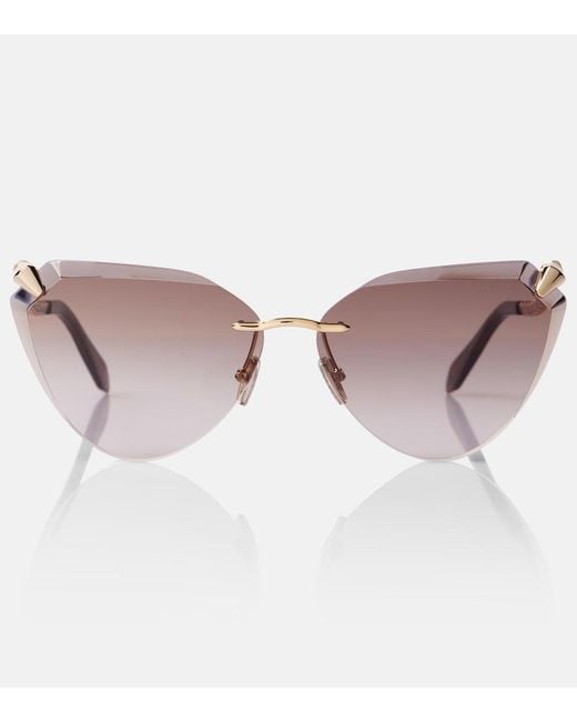 BVLGARI Brown Serpenti Viper Rimless Cat-Eye Sunglasses