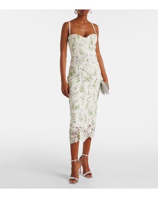 Monique Lhuillier White Floral Lace Corset Dress